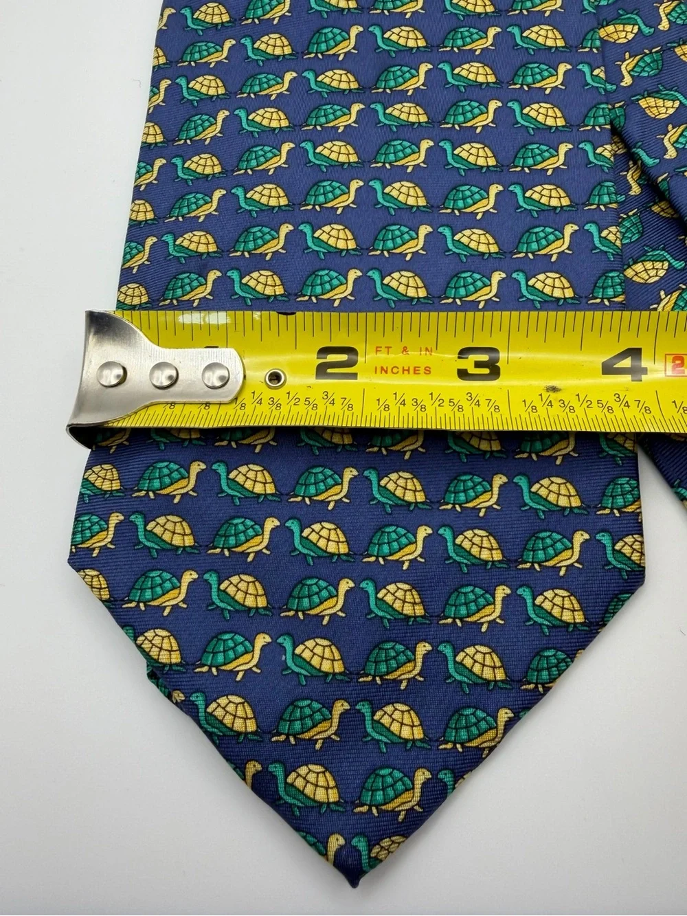 Vintage Lord & Taylor Silk Tie Navy Green Yellow Turtle Animal Print USA